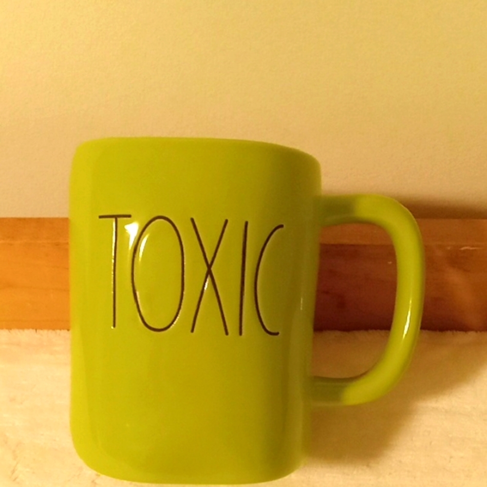 Green Rae Dunn Ceramic Mug with 'TOXIC!